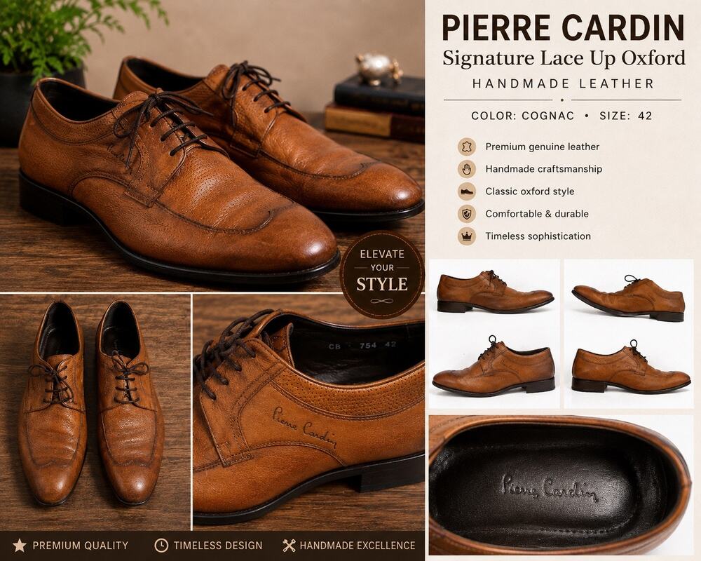 Vintage Handmade Pierre Cardin Leather Designer Dress Shoe Oxford Derby - 42